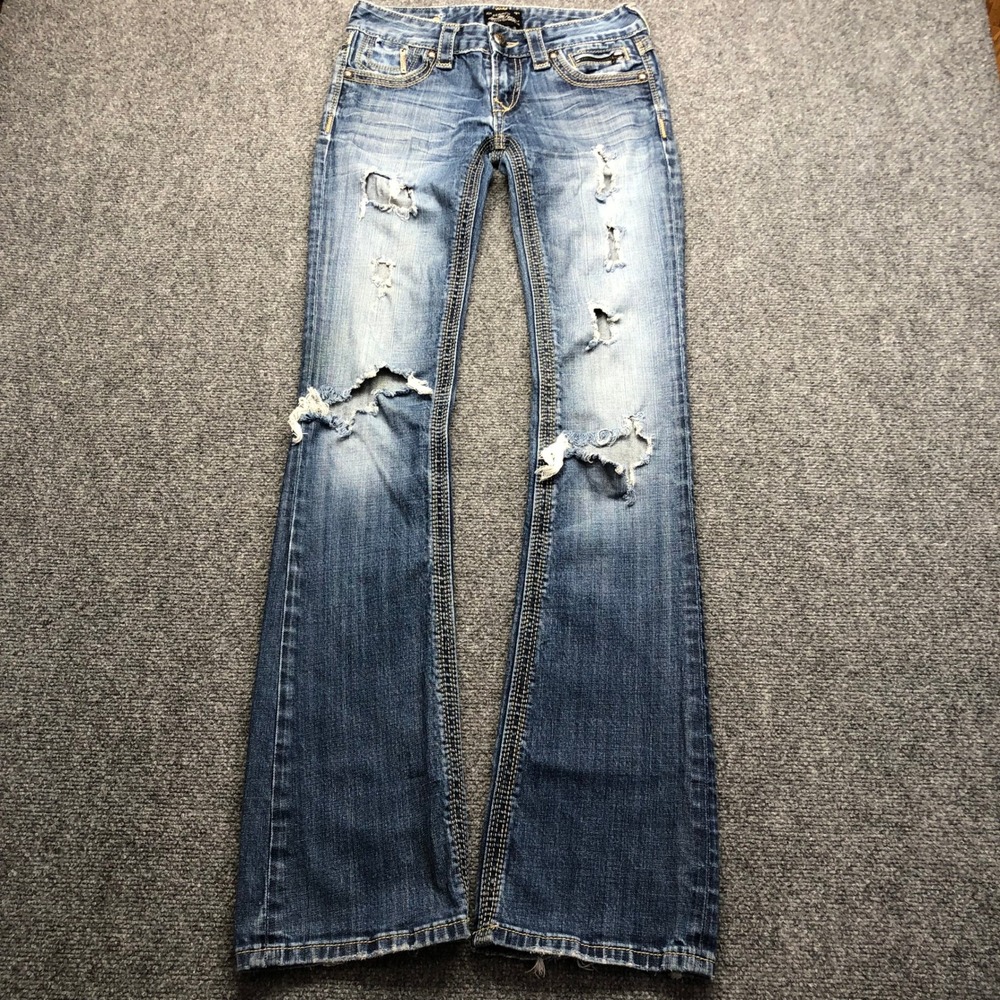 Y2K  Bootcut Jeans Distressed Ripped Medium Wash Blue Womens
